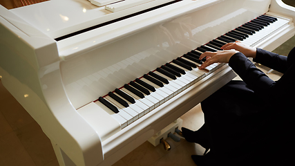 Image showing Womans hands on the keyboard of the piano closeup