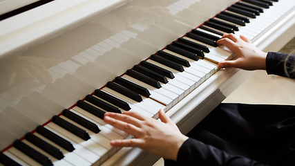 Image showing Womans hands on the keyboard of the piano closeup