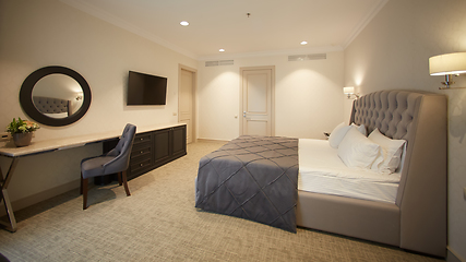 Image showing Interior of white and gray cozy bedroom