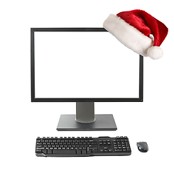 Image showing Cristmas online shopping concept - Computer monitor with Santa h