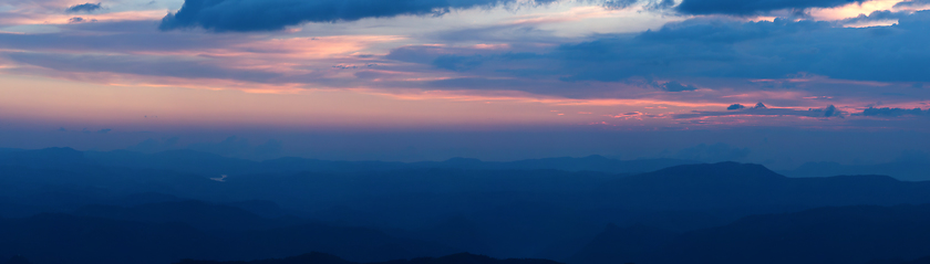 Image showing Panorama of sunset in mountains