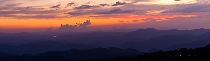 Image showing Panorama of sunset in mountains