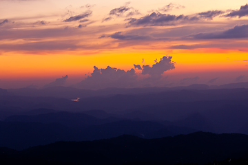 Image showing Panorama of sunset in mountains