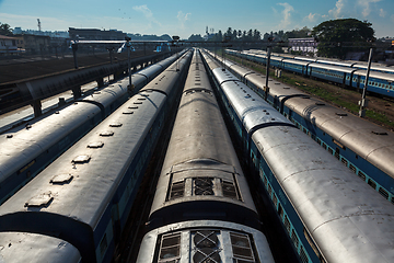 Image showing Trains at train station. Trivandrum, Kerala, India