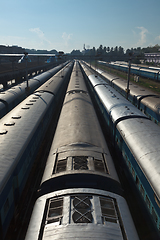 Image showing Trains at train station. Trivandrum, Kerala, India