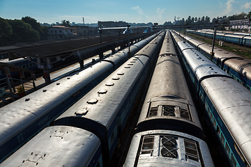 Image showing Trains at train station. Trivandrum, Kerala, India