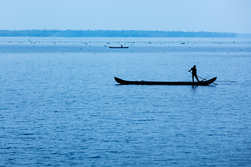 Image showing Man on boat. Kerala, India