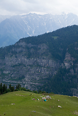 Image showing Camp in mountains. Kullu Valley, Himachal Pradesh, India