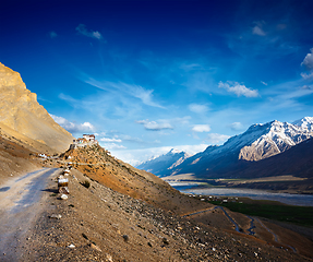 Image showing Road to Kee (Ki, Key) Monastery. Spiti Valley, Himachal Pradesh