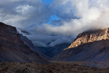 Image showing Sunset in Himalayas. Spiti Valley