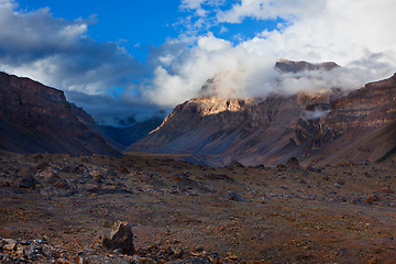 Image showing Sunset in Himalayas. Spiti Valley