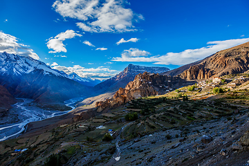 Image showing Dhankar monastry perched on a cliff in Himalayas, India