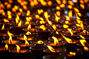 Image showing Burning candles in Buddhist temple. McLeod Ganj, Himachal Prades