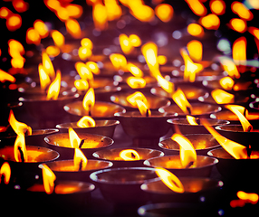 Image showing Burning candles in Buddhist temple, McLeod Ganj