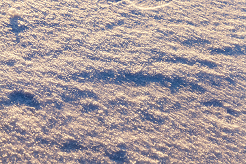 Image showing Snow drifts in winter - snow photographed in the winter season, which appeared after a snowfall. close-up,