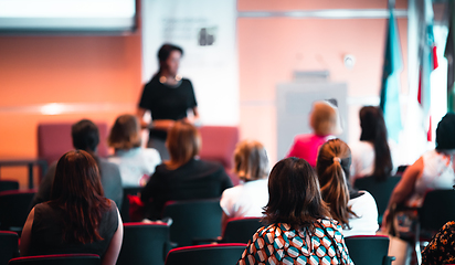 Image showing Woman giving presentation on business conference event.