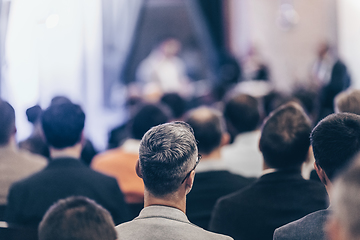 Image showing Round table discussion at business conference event.