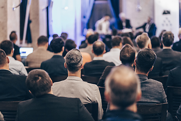 Image showing Round table discussion at business conference meeting event.. Audience at the conference hall. Business and entrepreneurship symposium.