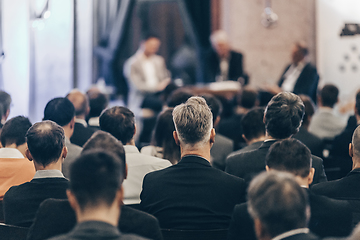 Image showing Round table discussion at business conference event.