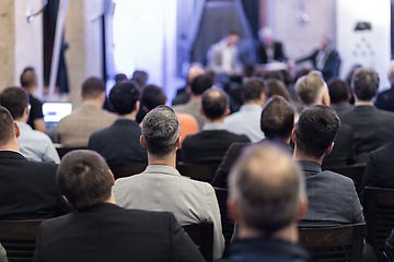 Image showing Round table discussion at business conference event.