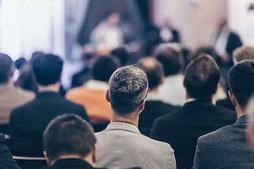 Image showing Round table discussion at business conference event.