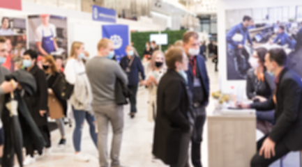 Image showing Abstract blured people at exhibition hall of expo event trade show. Business convention show or job fair. Business concept background.