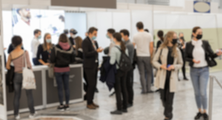 Image showing Abstract blured people at exhibition hall of expo event trade show. Business convention show or job fair. Business concept background.