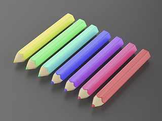 Image showing Seven cartoon style colored pencils