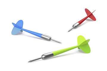 Image showing Three different colored darts