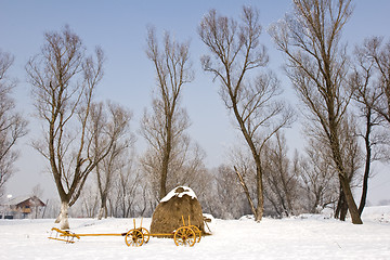 Image showing old farm cart in the snow
