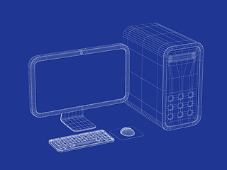 Image showing 3D model of simple computer with monitor, keyboard and mouse