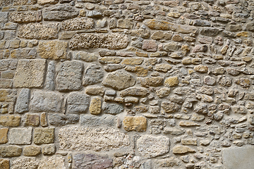 Image showing Very ancient stone wall, closeup texture