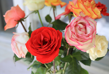 Image showing Beautiful bouquet of bright colorful roses