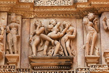 Image showing Erotic sculptures, Khajuraho, India