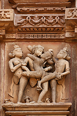Image showing Erotic sculptures, Khajuraho, India