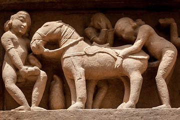 Image showing Erotic bas relieves, Khajuraho, India