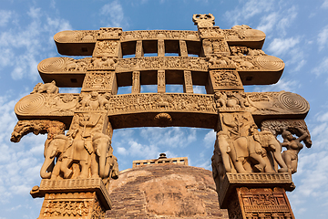 Image showing Gateway decoration Great Stupa. Sanchi, Madhya Pradesh, India
