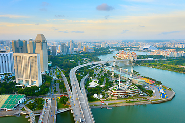 Image showing  Singapore skyline, Ferries Wheel, aerial