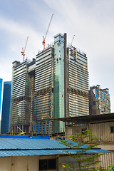 Image showing cranes at skyscraper construction site