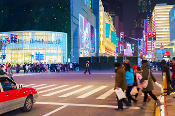 Image showing People on crossroad, Shanghai street