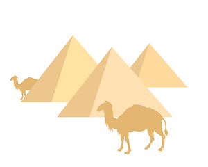 Image showing Camels and pyramids on white