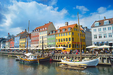 Image showing Tourist Nyhavn boats harbour Copenhagen