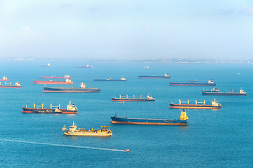 Image showing Industrial cargo shipping Singapore harbor