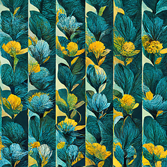 Image showing Teal and yellow abstract flower pattern for prints, wall art, co