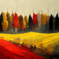 Image showing Autumn forest landscape. Colorful watercolor painting of fall se