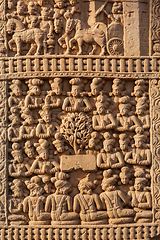 Image showing Gateway decoration Great Stupa. Sanchi, Madhya Pradesh, India