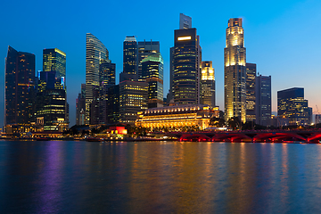 Image showing Singapore skyline and river in evening