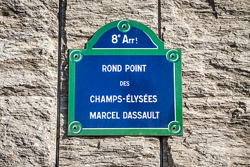 Image showing Rond Point des Champs-Elysees street sign, Paris, France