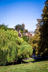 Image showing Sibyl temple and lake in Buttes-Chaumont Park, Paris