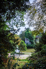 Image showing Sibyl temple and pond in Buttes-Chaumont Park, Paris